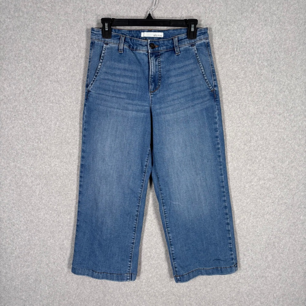 Ella Moss Wide Leg Cropped Trouser Jeans Size 4 High Rise Stretch Minimalist **